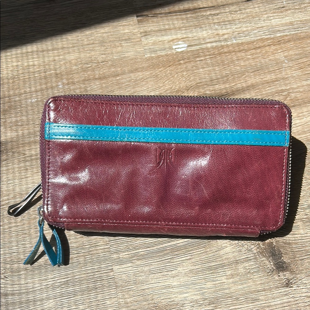 TUSK Double Zip Wallet Burgundy with Blue Accents the Siam Collection